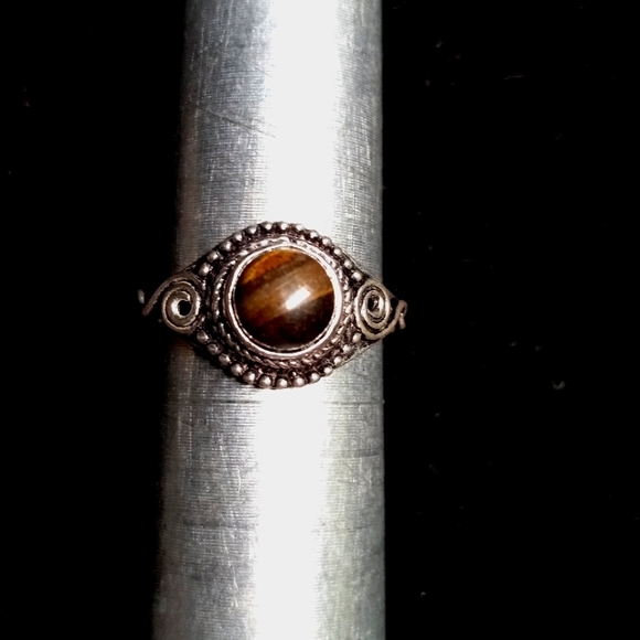 120 Tiger Eye Silver Gemstone Ring size 8 stamped 925 shipping sale - Picture 2 of 9